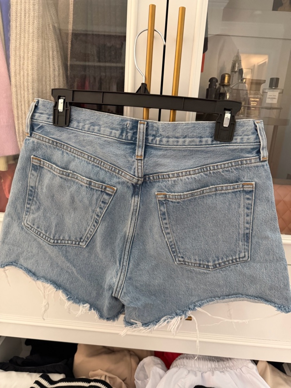 Agolde Light Blue Parker mid length Cutoff Shorts - Picture 2 of 3